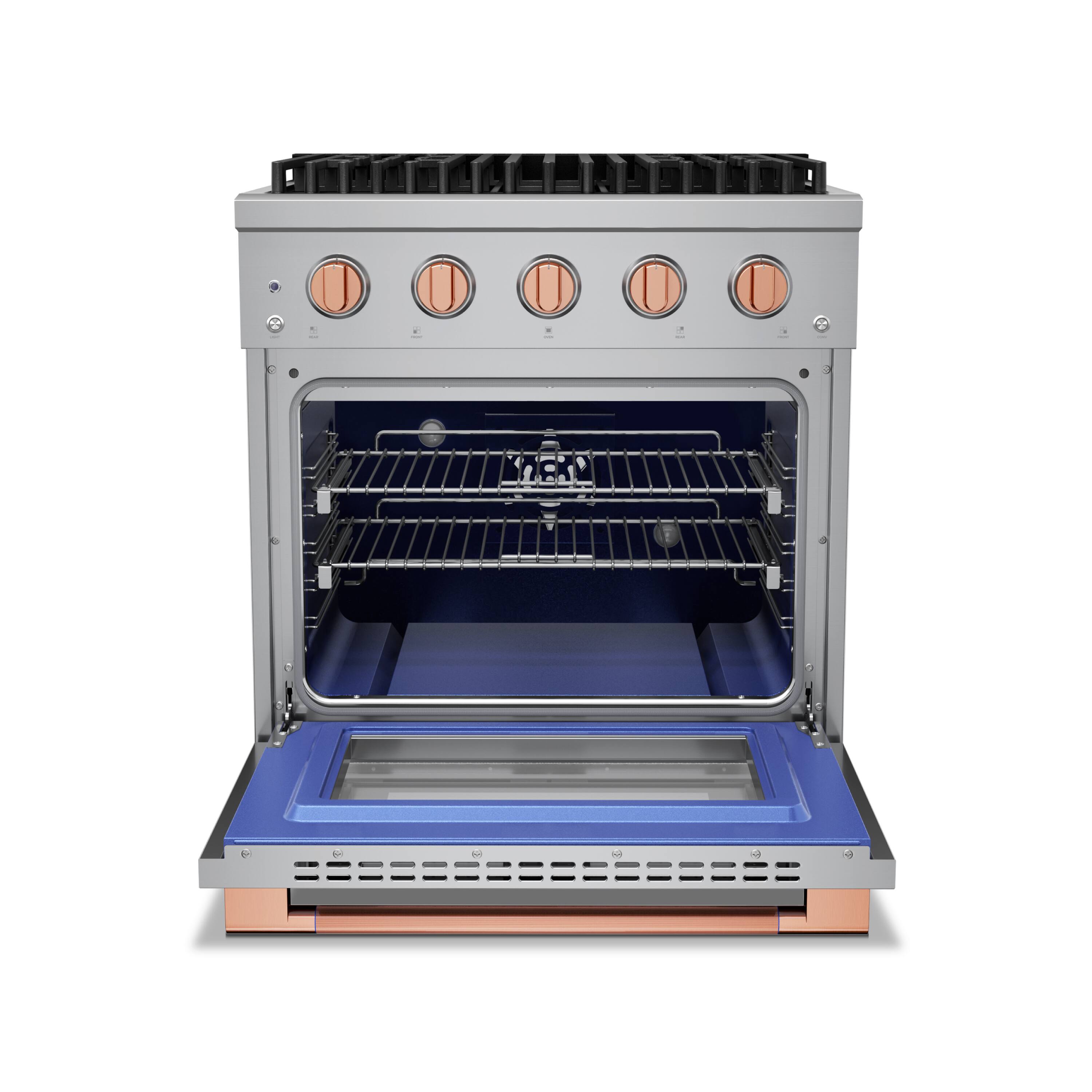 Angle. Hauslane - HausPro 30 in. 4 Burners (20,000 BTU) Freestanding Dual Fuel Range in Stainless Steel with Convection Oven Rose Gold - Rose Gold.