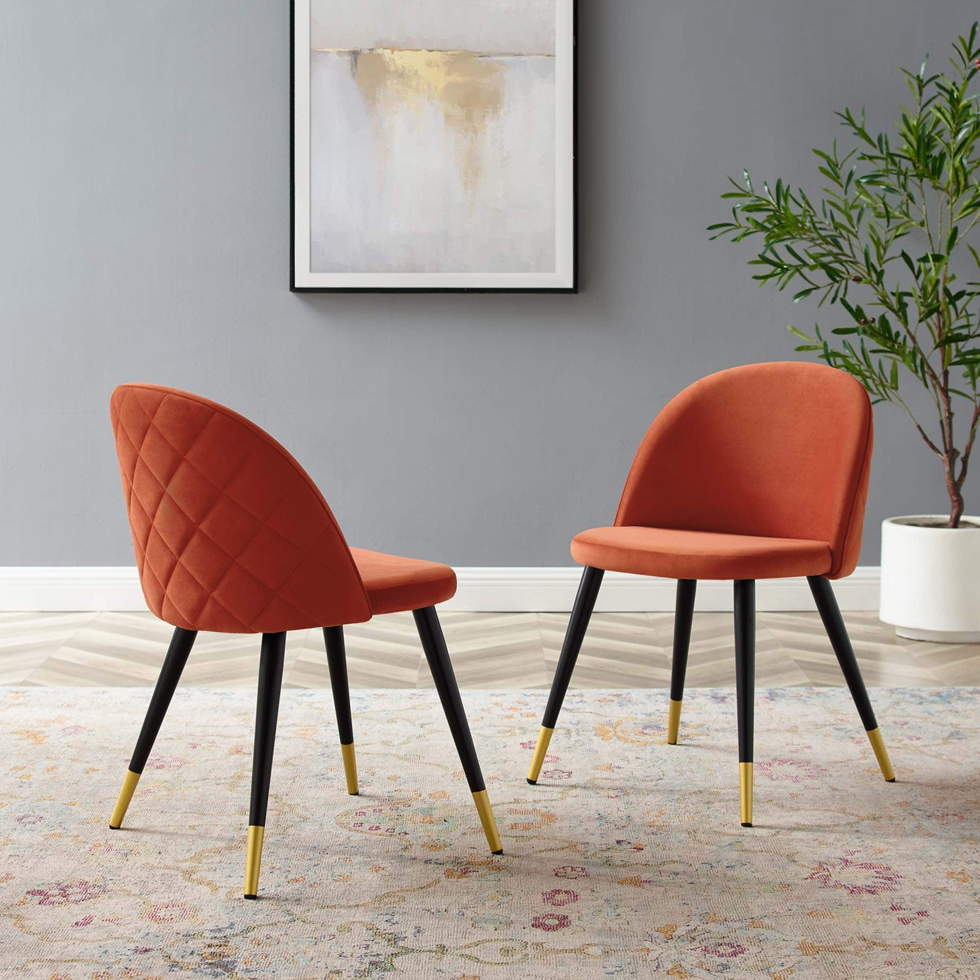 Cordial Performance Velvet Dining Chairs Set of 2 by Modway - Orange