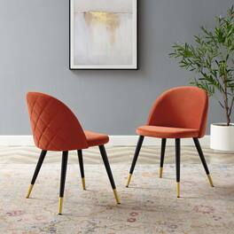Cordial Performance Velvet Dining Chairs Set of 2 by Modway - Orange