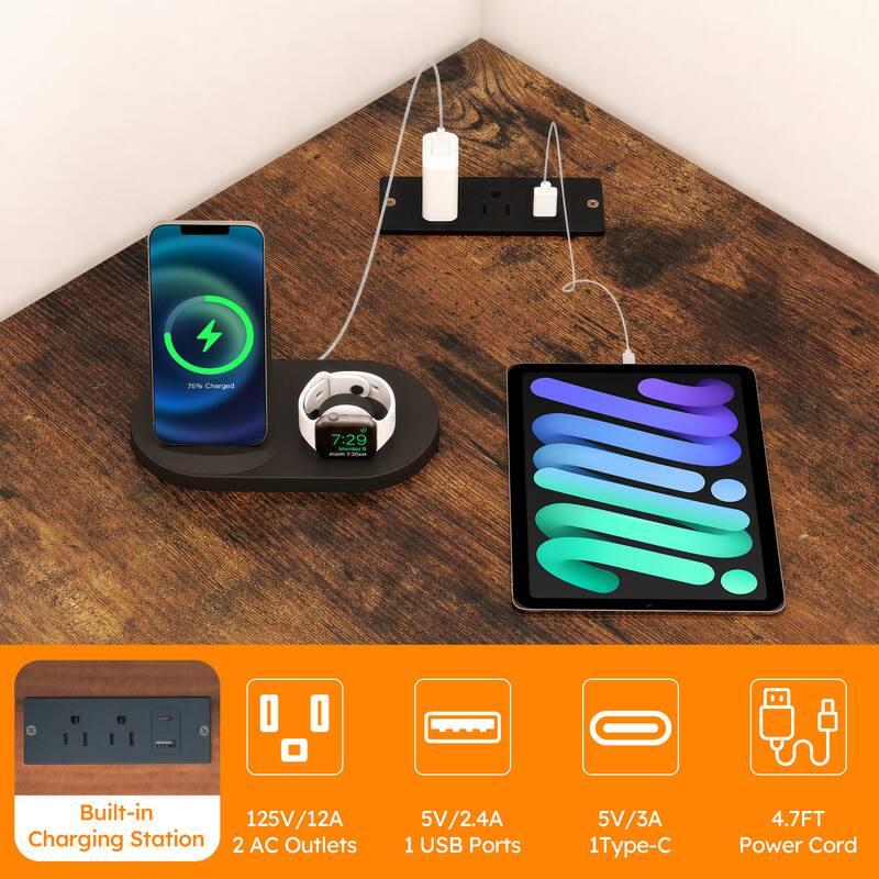 25% Charged 7:29 - Built-in 125V/12A Charging Station 2 AC Outlets 5V/2.4A 1 USB Ports 5V/3A 1Type-C 4.7FT Power Cord