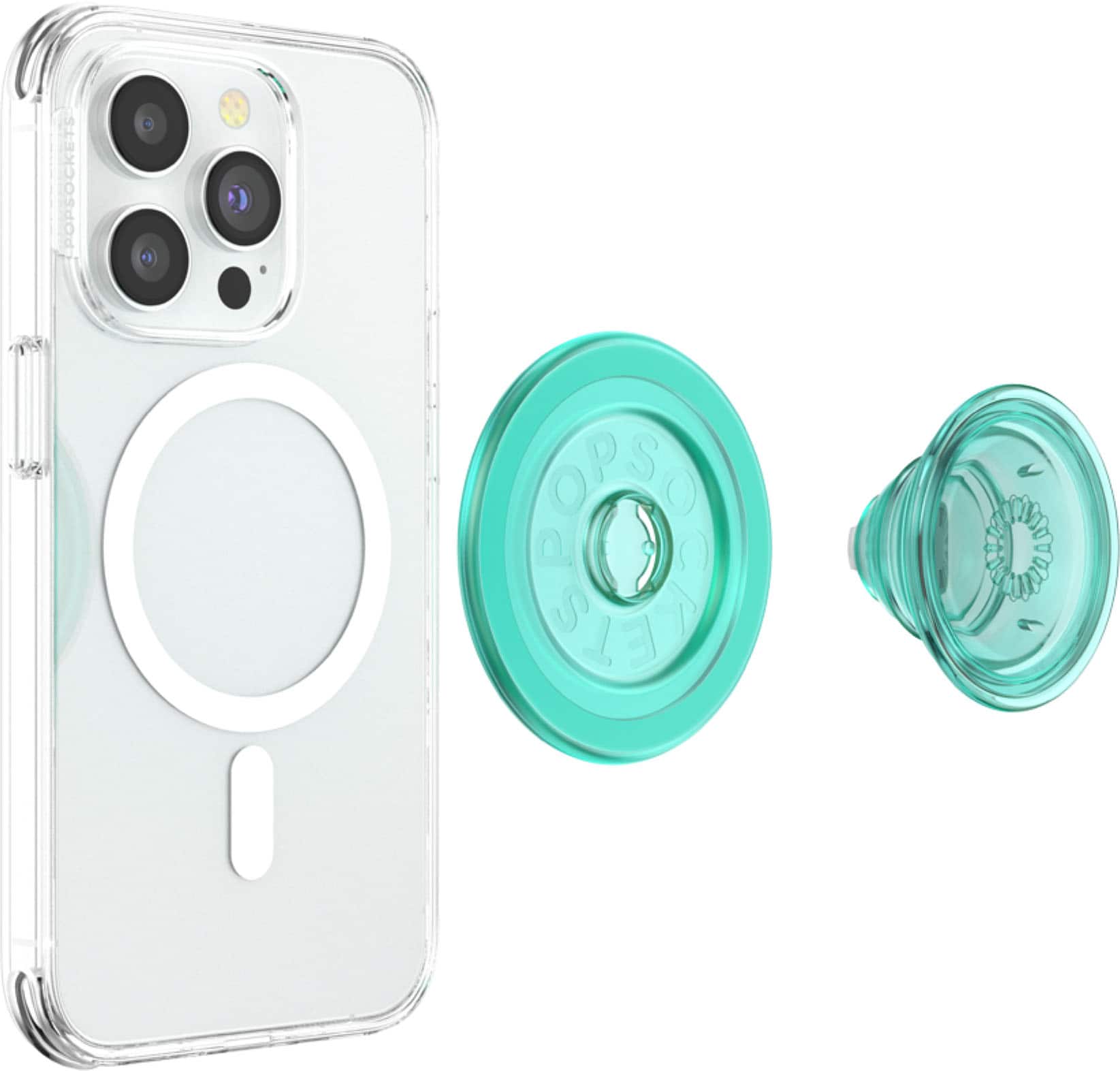 Back. PopSockets - MagSafe PopGrip Universal Magnetic Grip & Stand with Adapter Ring for Cell Phones - Translucent Mint.
