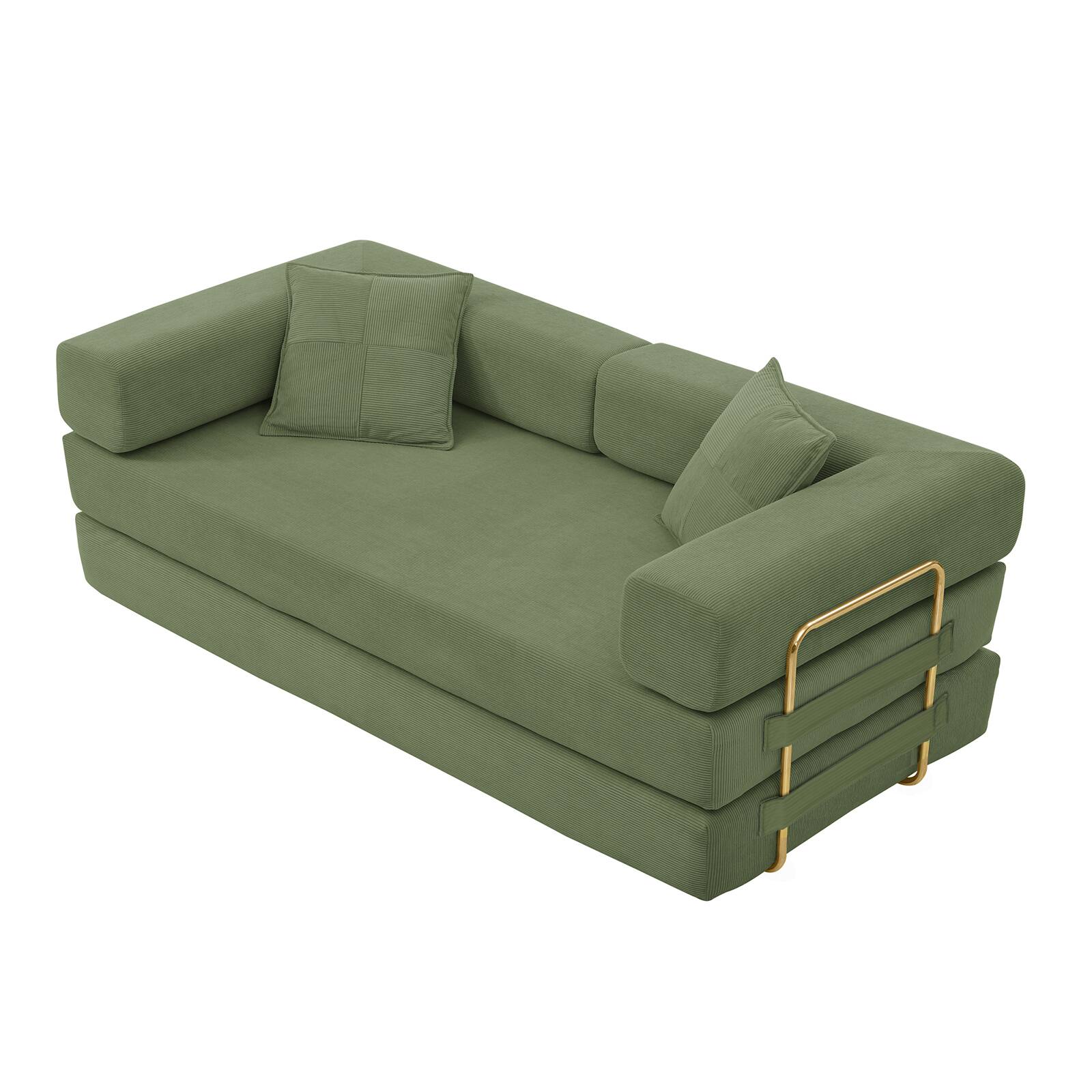 Alt View 2. Trinkets Crazed - 4-In-1 Free Combination Loveseat Convertible Sleeper Sofa Bed Floding Futon Couch Corduroy Modular Sofa Couch - Green.
