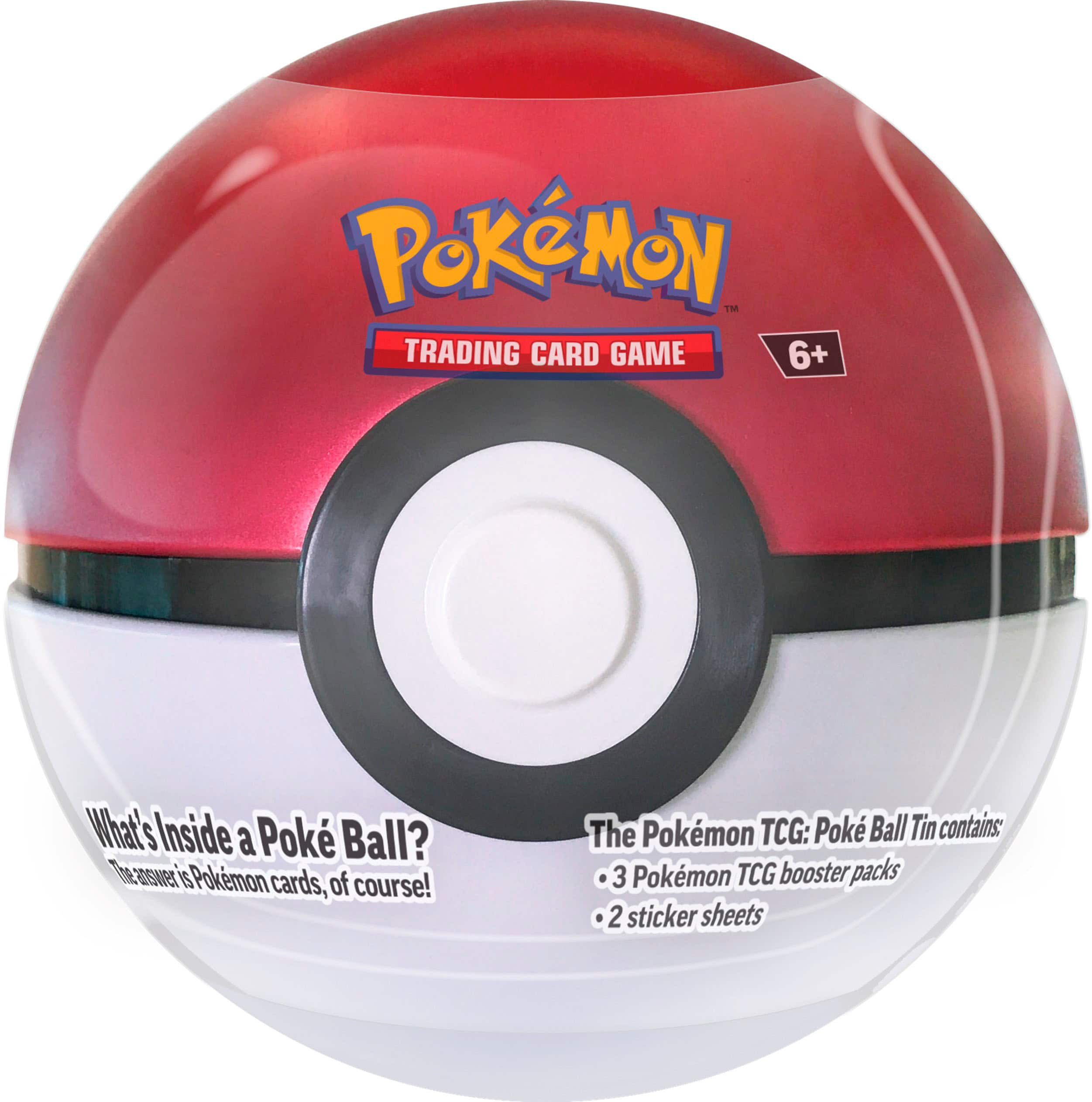 Pokemon TCG: Poke Ball Tin contains 3 Pokemon TCG booster packs and 2 sticker sheets.