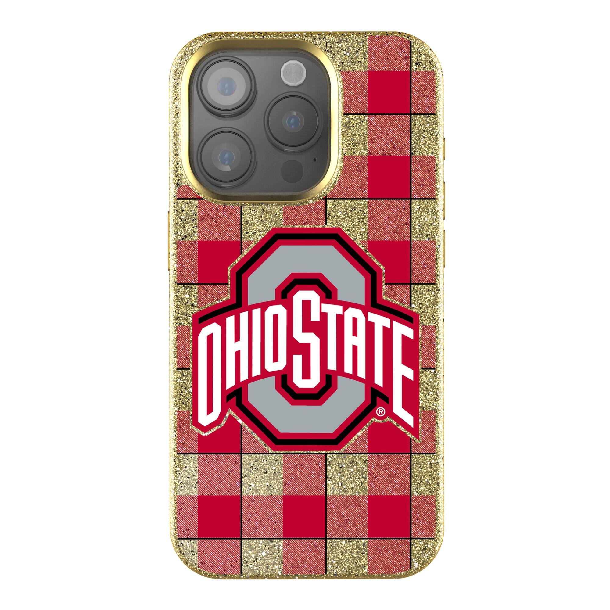 Keyscaper - NCAA - Ohio State Buckeyes Plaid Bling iPhone Case - 14 - Gold