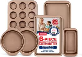 Bakken- Swiss - BAKKEN 6-Piece Baking Pan Set – Nonstick Carbon Steel, Stackable, PFOA PFOS PTFE Free, Oven Safe 450°F - Brown