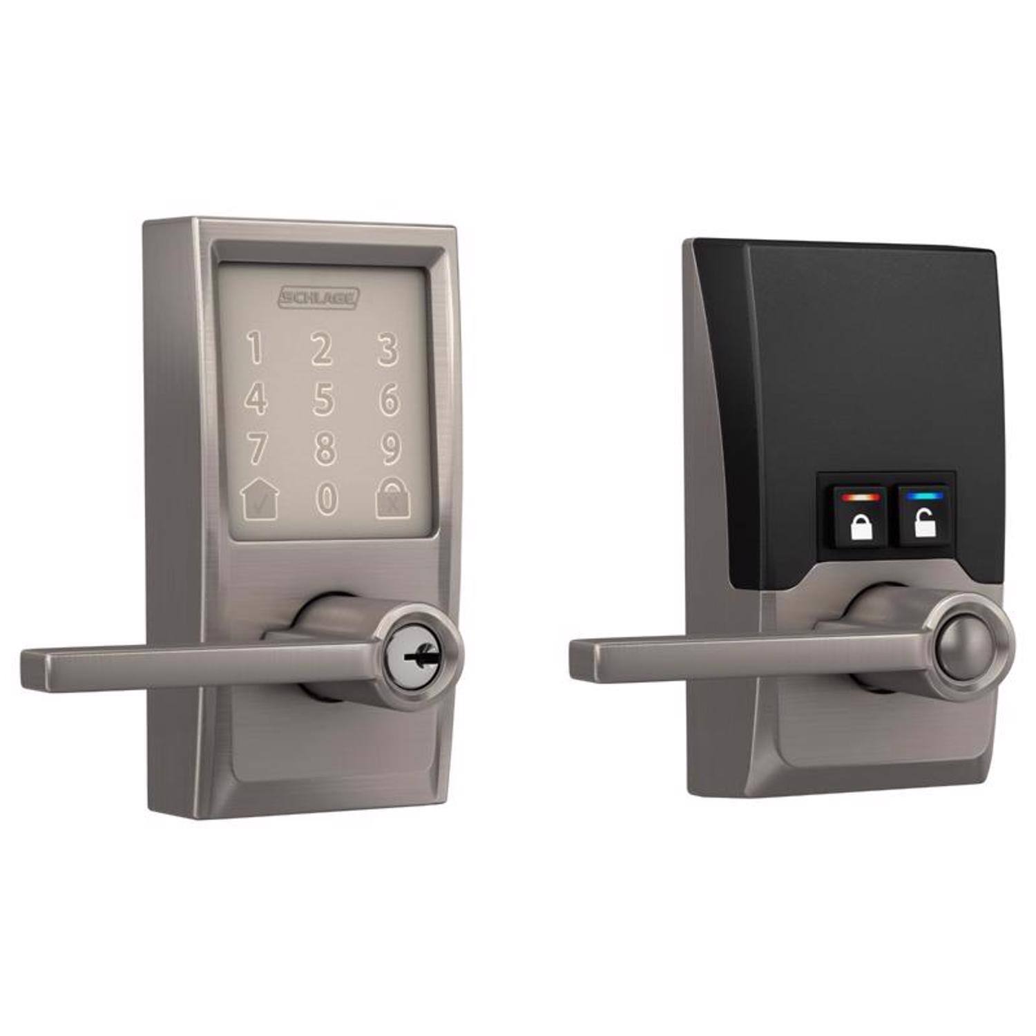 Left. Schlage - Schlage Encode Satin Nickel Metal Wi-Fi Deadbolt with Latitude Lever - Satin Nickel.