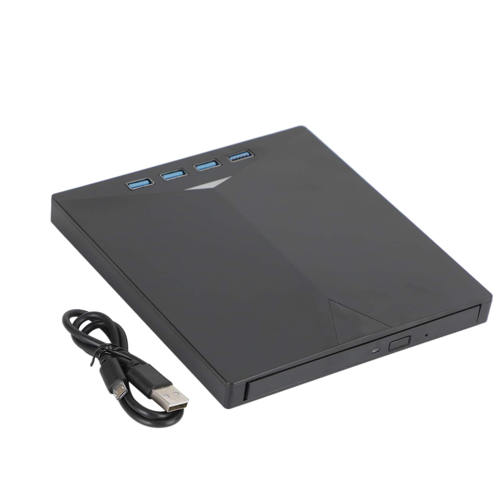 Topteng - 7-in-1 External DVD Drive with 4-Port USB 3.0 Hub & Card Reader - CD/DVD Burner, USB-C for Laptop/PC/Mac