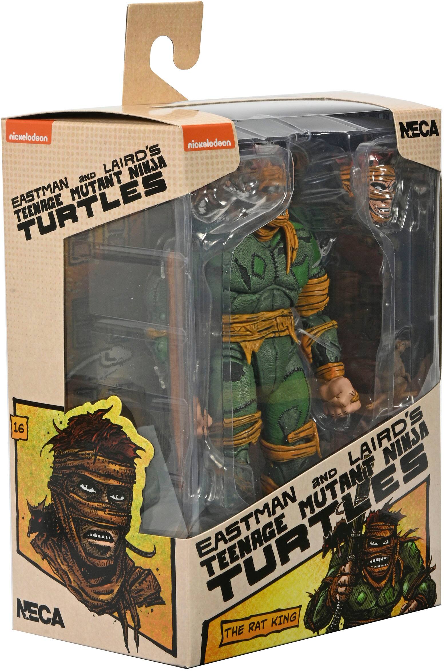 The image features a box containing a toy of a mutant turtle, specifically a Teenage Mutant Ninja Turtle. The toy is made by NECA and is based on the popular Nickelodeon show. The box is designed to protect the toy and showcase its features, making it an attractive collectible for fans of the show.