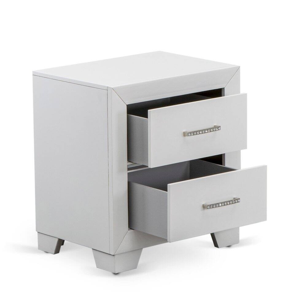Front. East West Furniture - East West Furniture 1-Piece Pandora mid century Wooden Nightstand with 2 Wood Drawers for Bedroom - White Finish - Multi-Color.