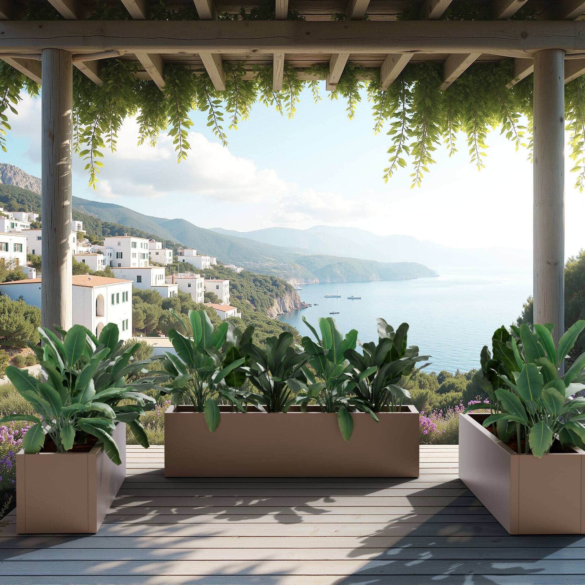 Alt View 3. PexFix - 35.8 in. W Outdoor Metal Rectangular Planter Box with Drainage – Garden Raised Bed for Herbs, Vegetables, and Flowers - Brown.