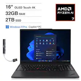 Lenovo - ThinkPad P16s Laptop 16.0 4K (AMD Ryzen AI 7 350, 32GB DDR5, 2TB PCIe SSD, Win 11 Pro) w/USB Hub - Black