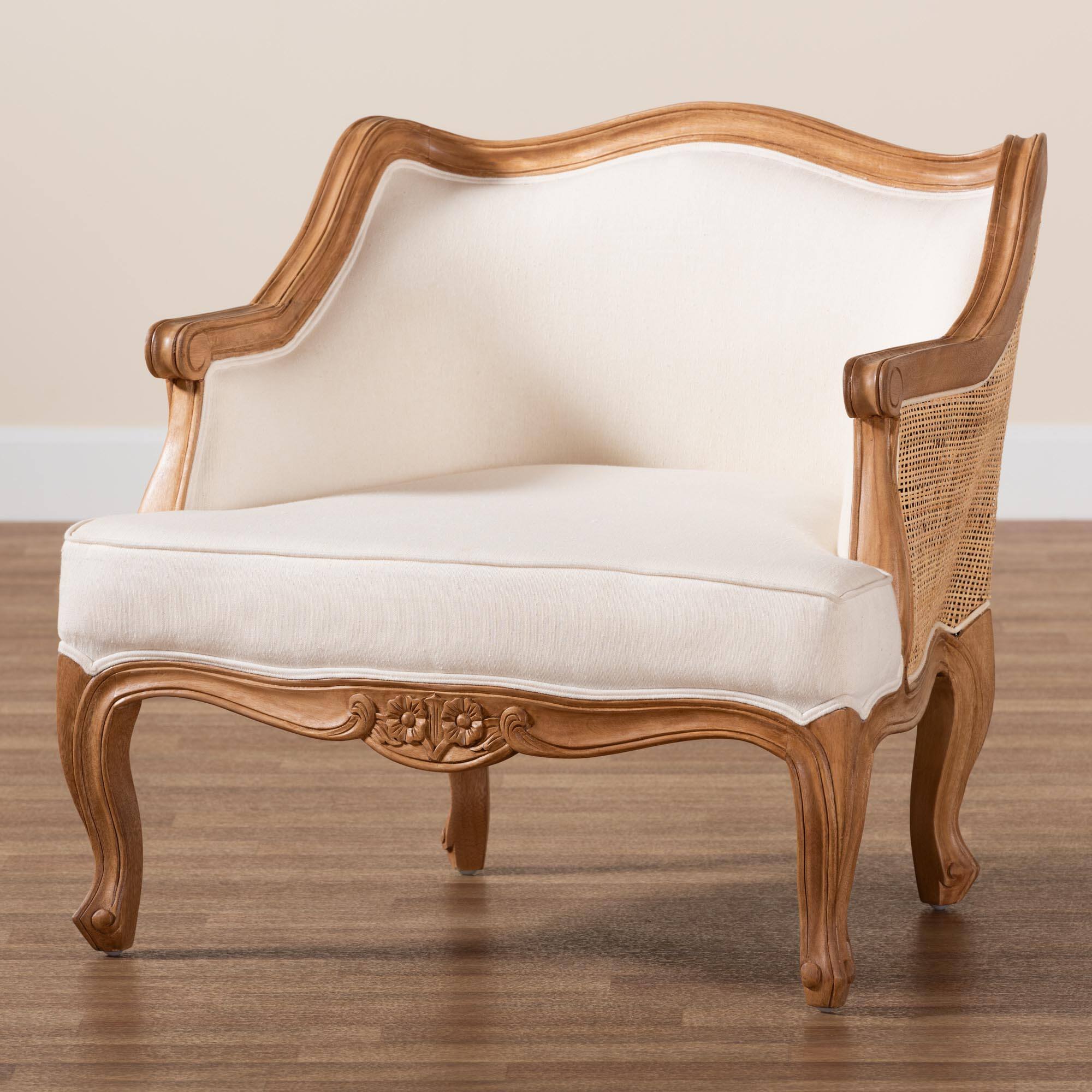 Alt View 5. bali & pari - Sylvestra Traditional French Fabric and Honey Oak Finished Wood Low Seat Accent Chair - Beige/Honey Oak.