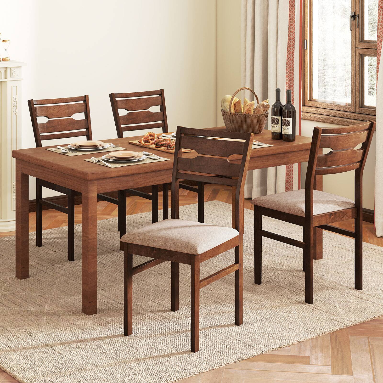 Alt View 1. Gymax - Gymax Dining Chair Set of 4 w/ Rubber Wood Frame Padded Seat Curved Backrest - Brown.