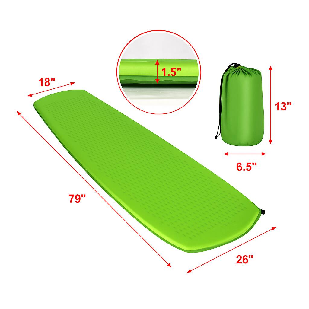 Left. BreeBe - Portable Air Sleeping Pad with Storage Bag for Camping and Travel - Green.
