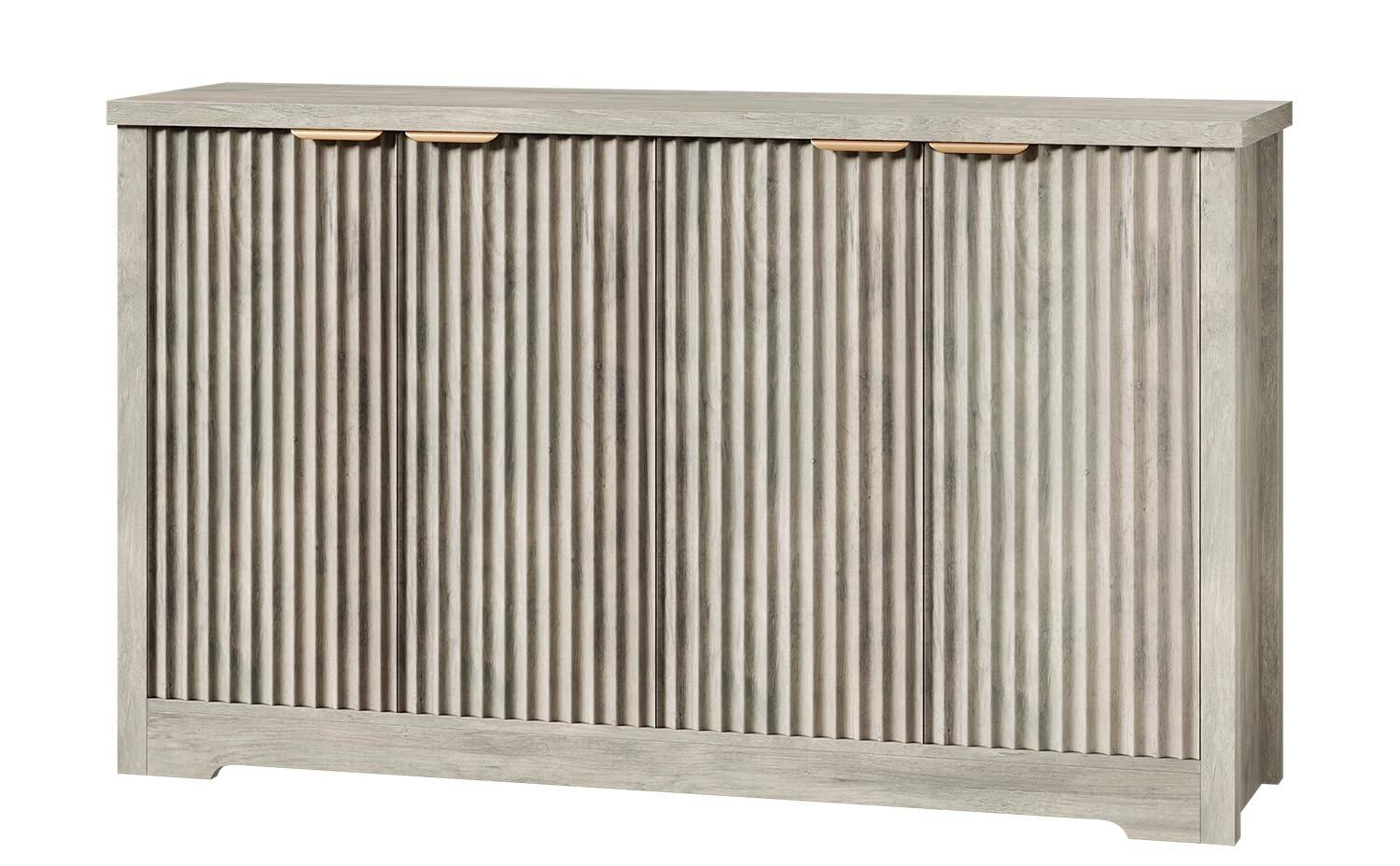 Acekool - Buffet Sideboard Cabinet, Fluted Modern Credenza with Doors, Wood Storage Console Coffee Bar Wine Bar Cabinet Table - Brown