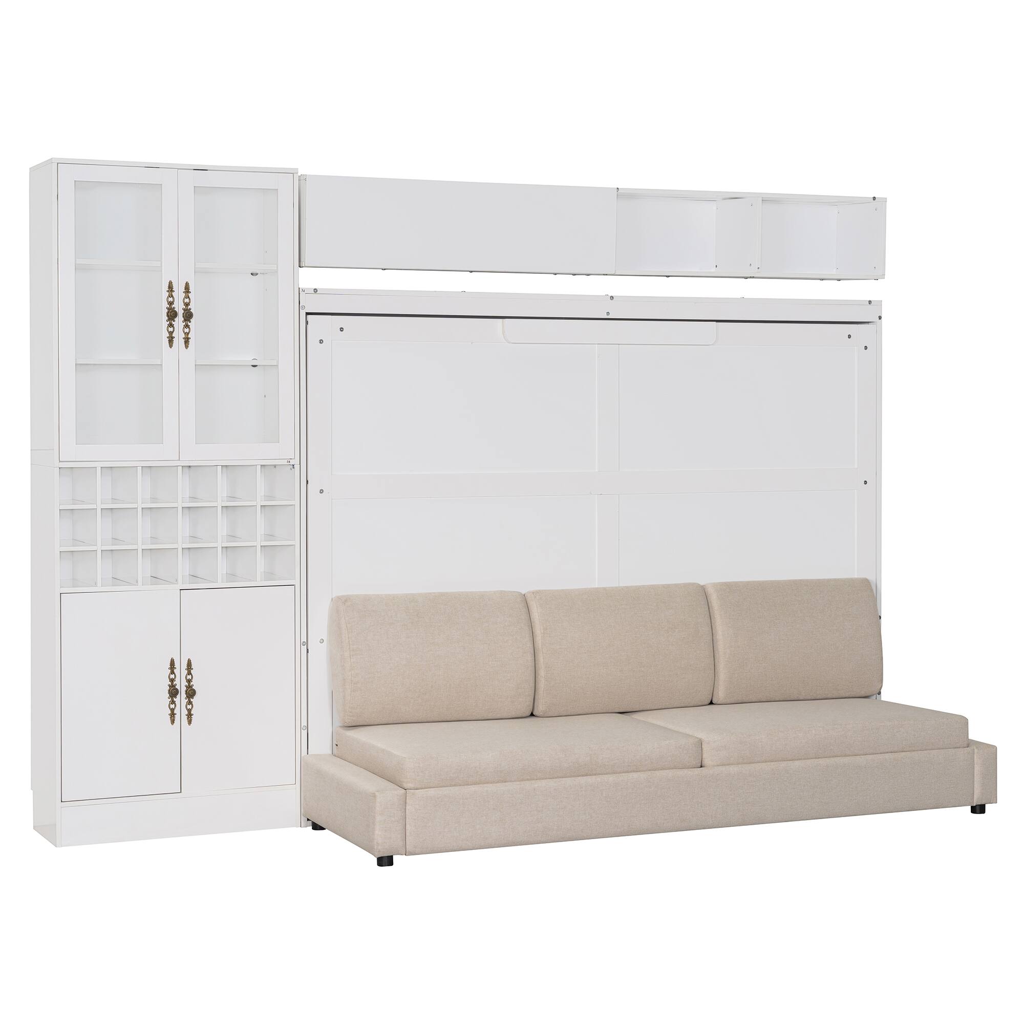 Alt View 2. Anysun - Queen Size Murphy Bed Wall Bed with Sofa , Shelves USB & Light - White.