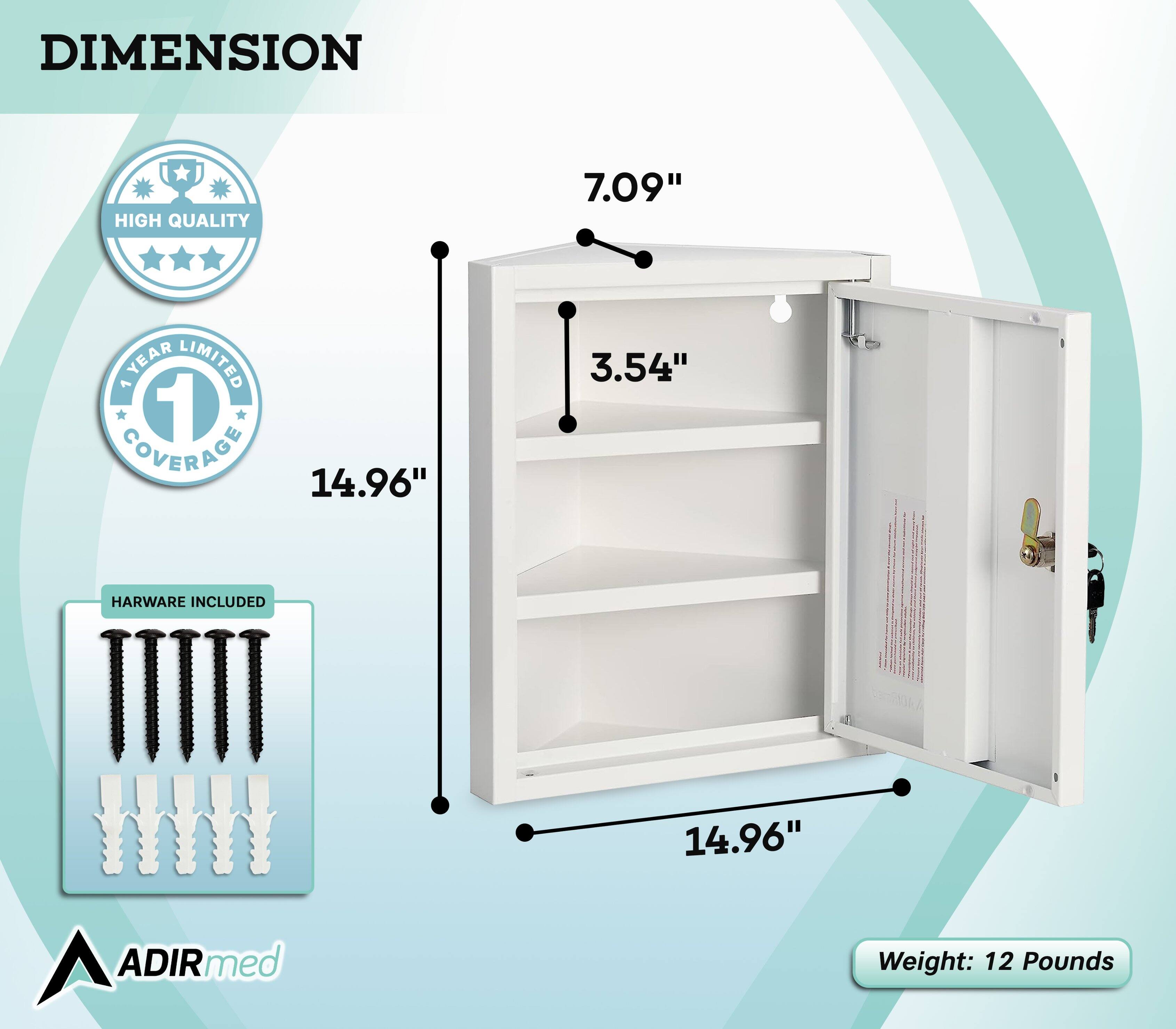 DIMENSION, HIGH QUALITY, 7.09", YEAR LIMITED 1 COVERAGE, 14.96", 3.54", HARWARE INCLUDED, 14.96", ADIRmed, Weight: 12 Pounds