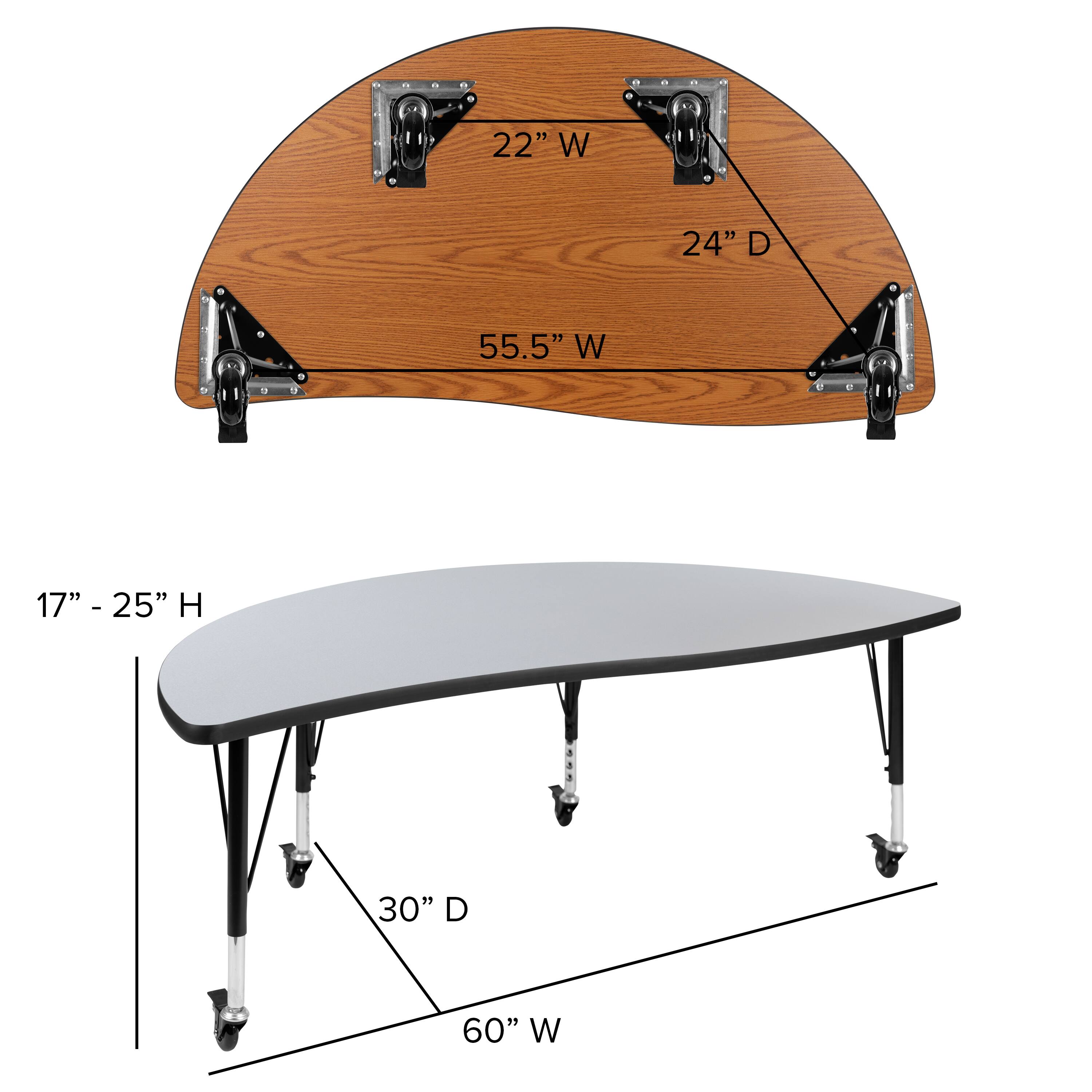 22" W x 24" D x 55.5" W  
17" - 25" H  
30" D x 60" W