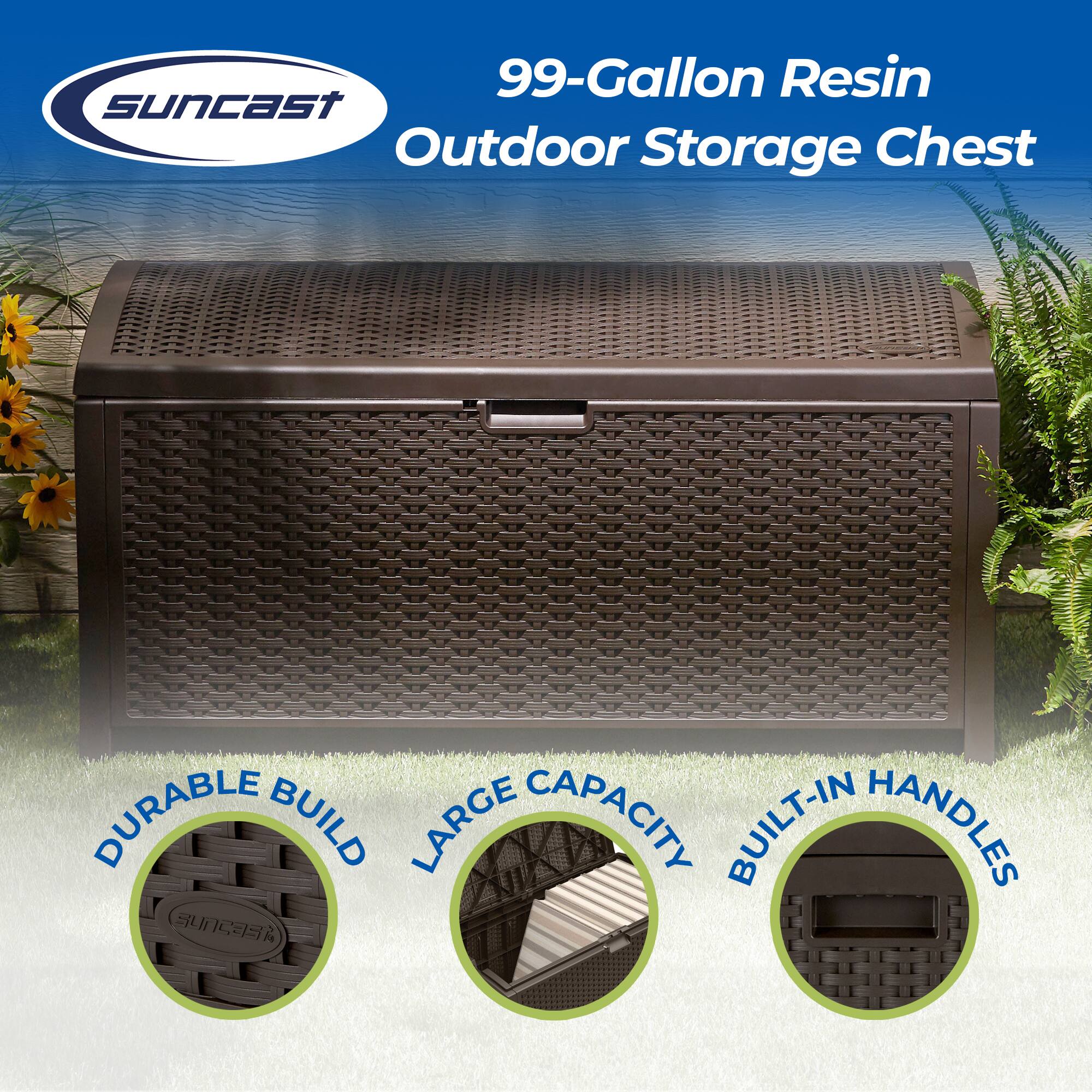 99-Gallon Resin Outdoor Storage Chest

DURABLE BUILD
LARGE CAPACITY
BUILT-IN HANDLES