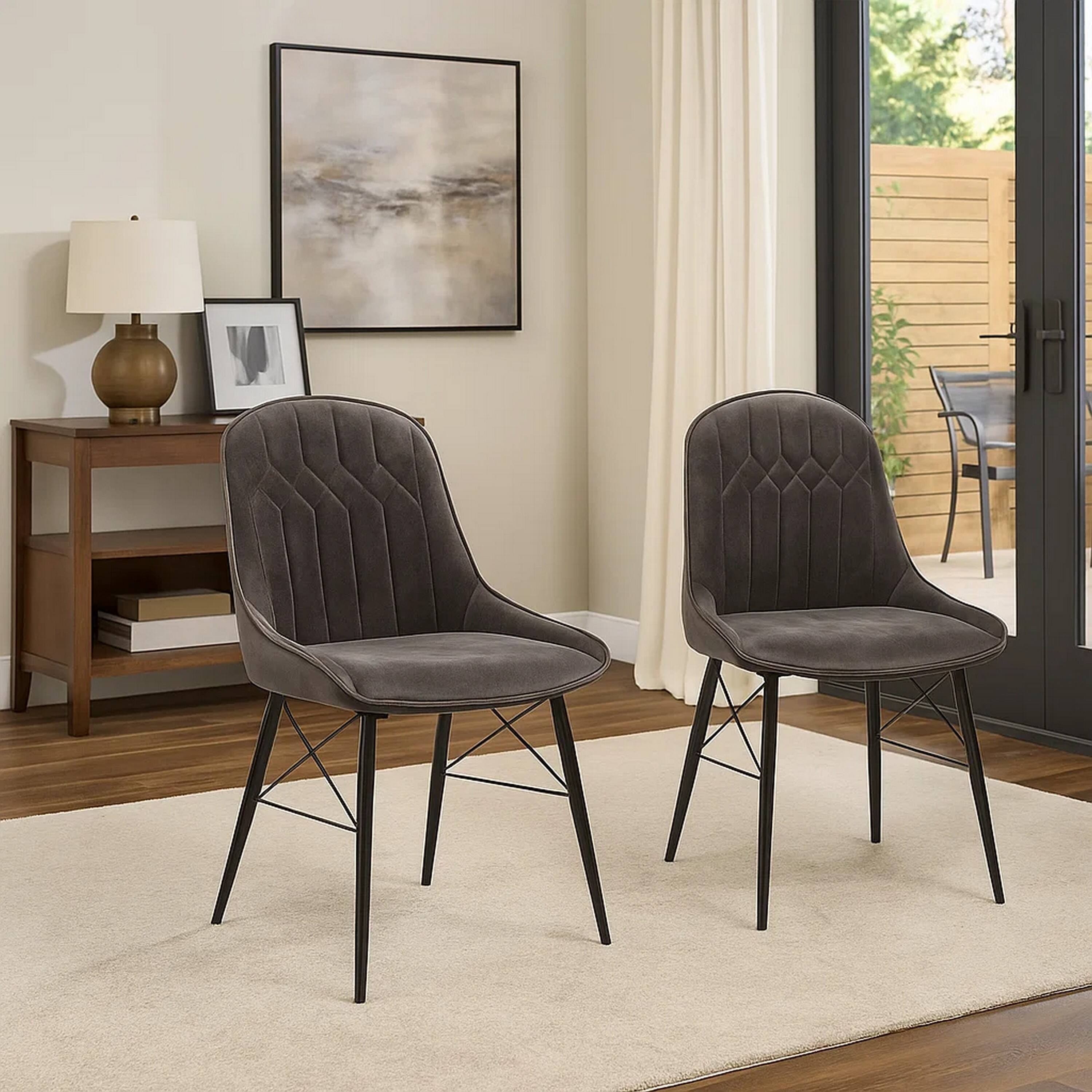 Alt View 6. Manhattan Lane - Fabric Upholstered Side Chair, Set of 2 - Gray and Black.
