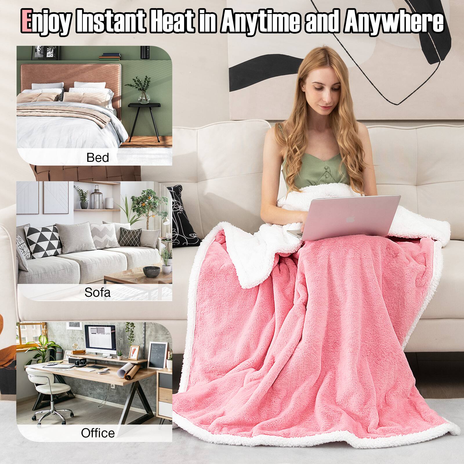 Enjoy Instant Heat Anytime and Anywhere! Bed, Sofa, Office.
