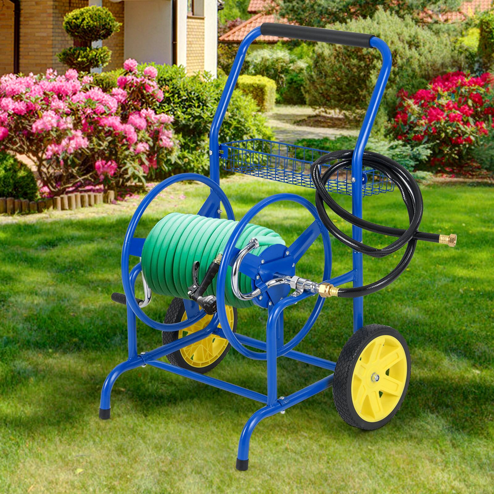 Alt View 1. Gymax - Gymax Garden Hose Reel Cart 230 FT of 5/8'' Large Capacity w/ 2 Wheels Storage Basket Blue - Blue.
