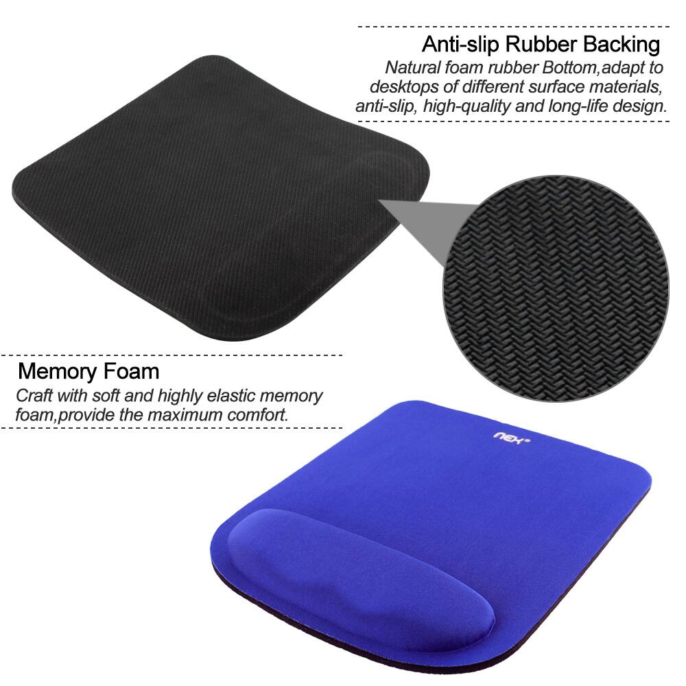 Anti-slip Rubber Backing  
Natural foam rubber Bottom, adapt to desktops of different surface materials, anti-slip, high-quality and long-life design.

Memory Foam  
Craft with soft and highly elastic memory foam, provide the maximum comfort.