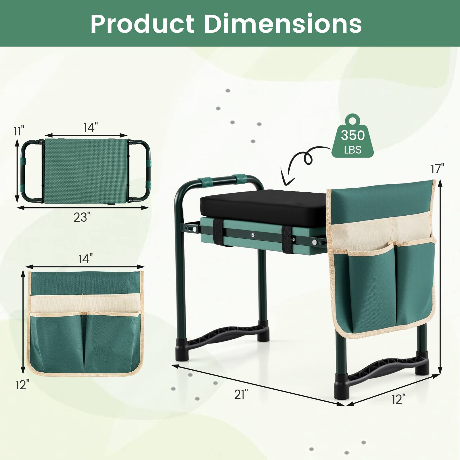 Product Dimensions: 11" x 14" x 23" x 17" x 14" x 12" x 21" x 12"  
Weight Capacity: 350 LBS
