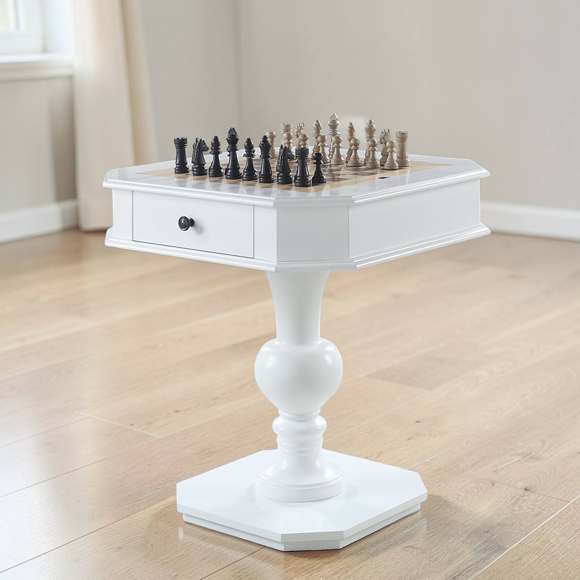 Left. Anysun - Reversible Chess & Checker Game Table - Includes Game Tray - White.