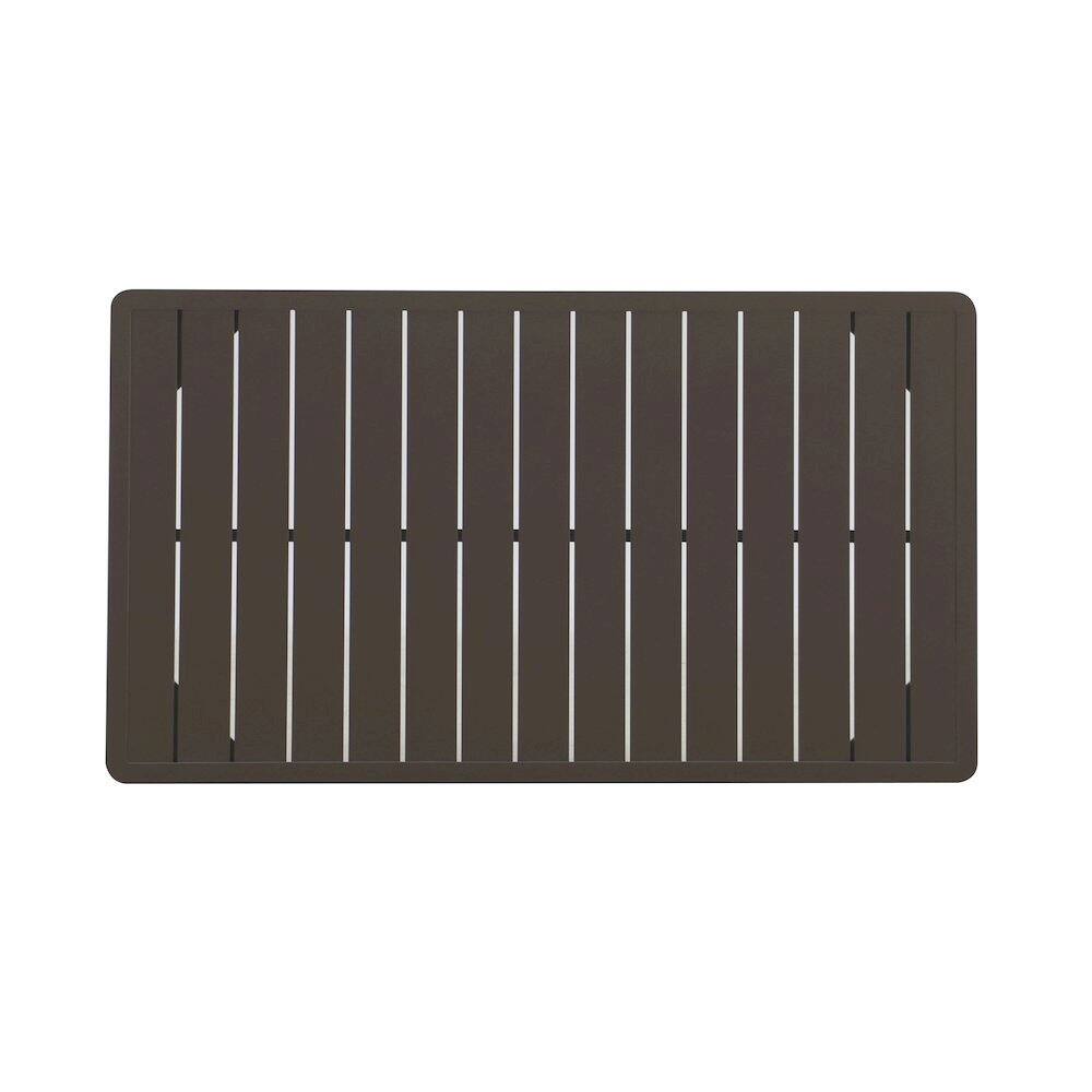 Left. Outdoor Escape - Brown Metal Outdoor Coffee Table, Rectangular Patio Coffee Table - Brown.