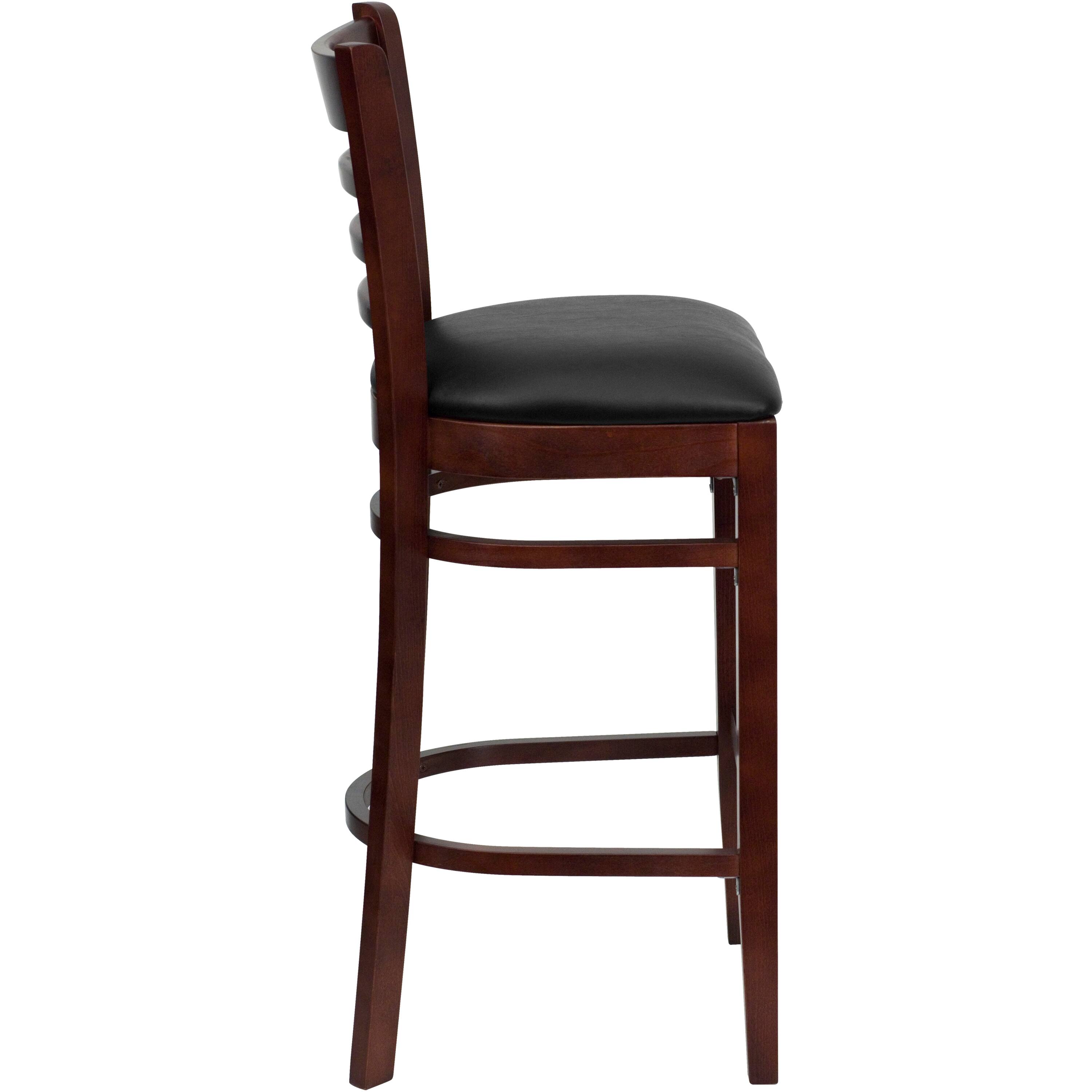Alt View 6. Emma + Oliver - Ladder Back Wooden Restaurant Dining Barstool - Black Vinyl Seat/Mahogany Wood Frame.