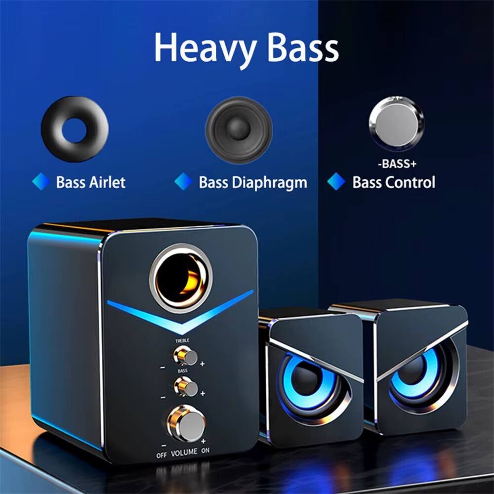 Heavy Bass

- Bass Airlet
- Bass Diaphragm
- Bass Control

TREBLE
BASS
- BASS+
- VOLUME ON OFF