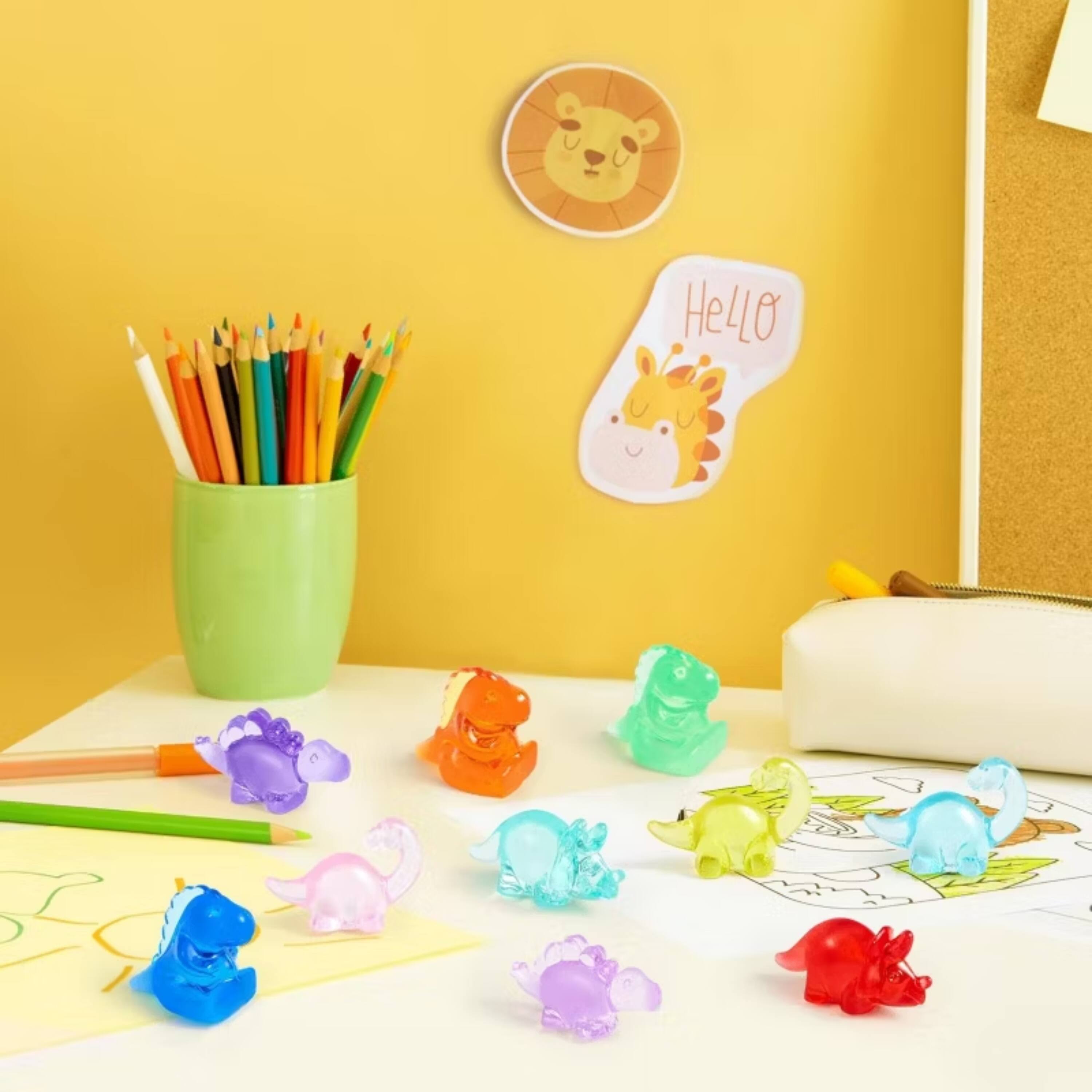 Left. Joyfy - 50 Pcs Mini Resin Dinosaur Figures Sensory Bin Toys for Dino Cupcake Toppers, Party Favors , Garden Micro Landscape - Multicolor.