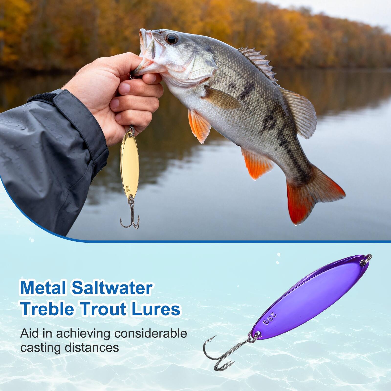 Metal Saltwater Treble Trout Lures  
Aid in achieving considerable casting distances  
28g