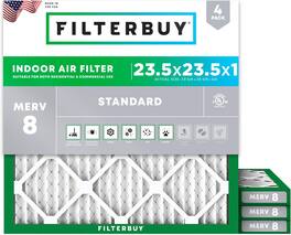 Filterbuy - 23.5x23.5x1 MERV 8 Dust & Allergy Defense, Electrostatic Pleated HVAC AC Furnace Air Filters Replacement (4-Pack) - Silver