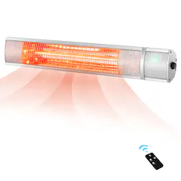 Costway - Wall-Mounted Patio Heater 750W/1500W Infrared Heater with 9-Level Adjustable 24H Timer & Remote Control - Silver