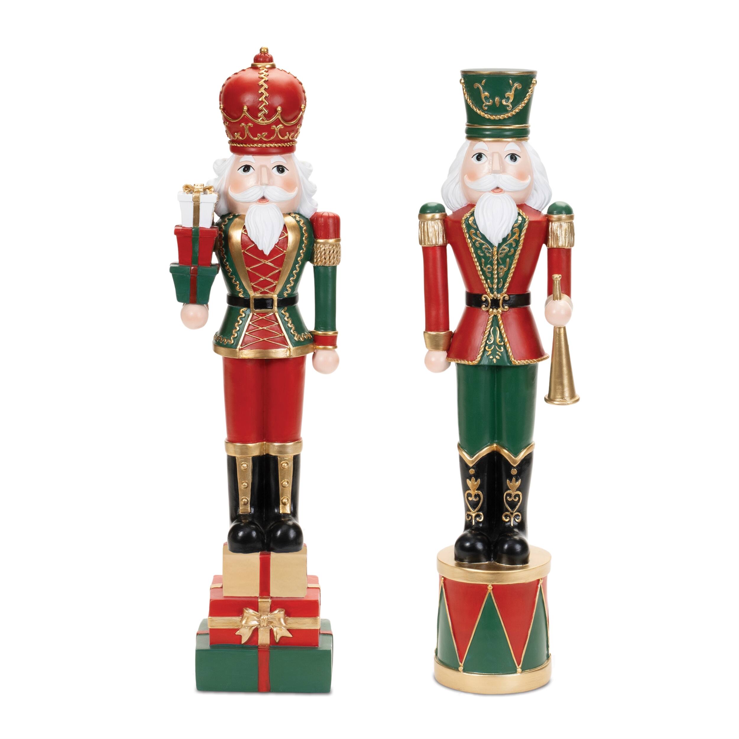 The text on the image is not clear enough to be accurately grouped or corrected. However, based on the context of the image, which shows two nutcracker figures, the text might be related to a holiday or Christmas theme. If you have specific text you want to correct or group, please provide it.