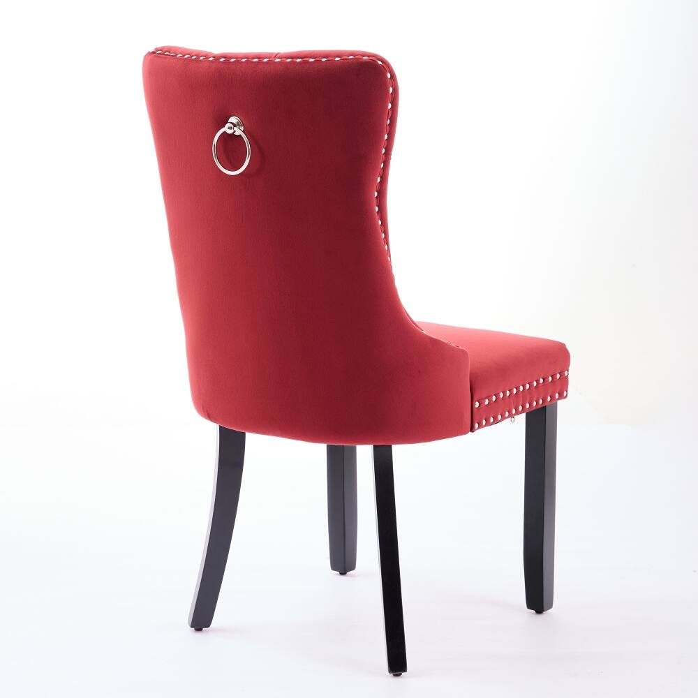 Alt View 1. Loheer - Loheer Burgundy Velvet Tufted Dining Chairs Set of 2 High Back Solid Wood Legs - Burgundy.