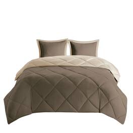 Gracie Mills - Vicente Reversible Diamond Quilt Down Alternative Comforter Set with 3M Scotchgard Protection - Brown/Sand