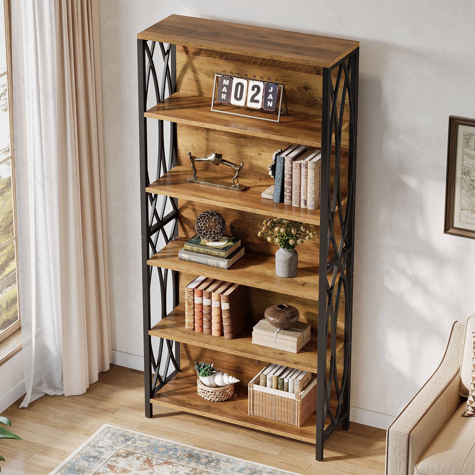Tribesigns Industrial Bookshelf with Engineered Wood Construction and ...