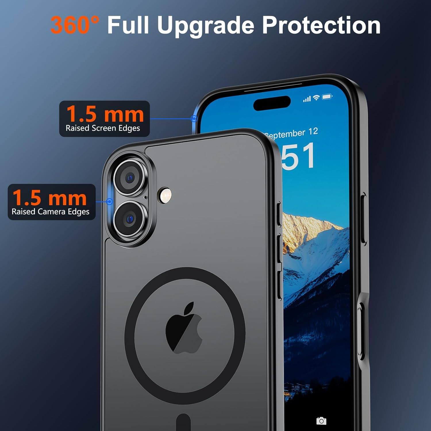 360° Full Upgrade Protection

1.5 mm Raised Screen Edges

1.5 mm Raised Camera Edges

September 12

51