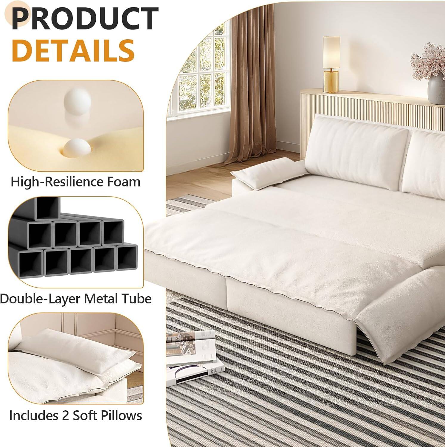 PRODUCT DETAILS

- High-Resilience Foam
- Double-Layer Metal Tube
- Includes 2 Soft Pillows
