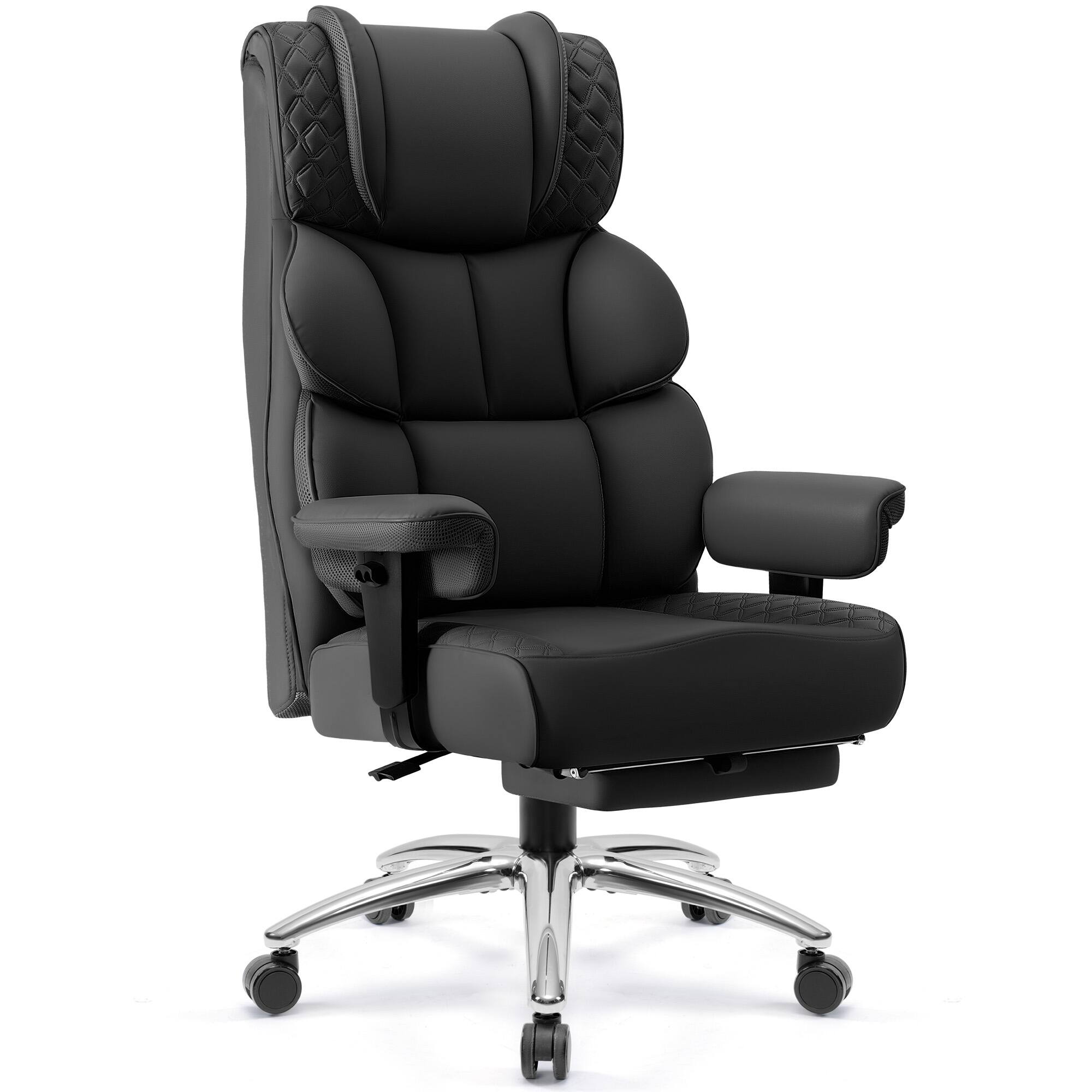 Alt View 9. KERDOM - Big & Tall Executive Leather Office Chair with Footrest & Lumbar Support Pillow, High Back Reclining Chair, 360° Swivel - Black.