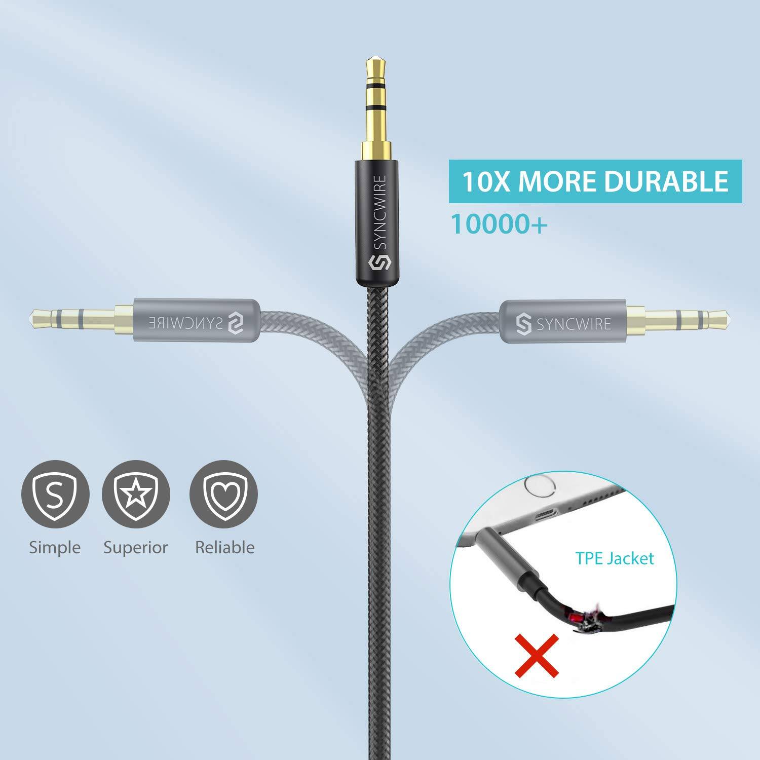 SYNCWIRE

10X MORE DURABLE 10000+ SYNCWIRE

Simple Superior Reliable

TPE Jacket