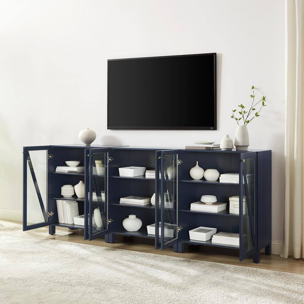 Alt View 8. Crosley Furniture - Cassai 3-Piece Media Sideboard Cabinet Set - 3 Storage Pantries - Navy.