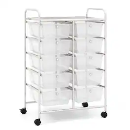 Costway - 10 Drawer Storage Cart Utility Rolling Trolley Kitchen Office Organizer - Clear