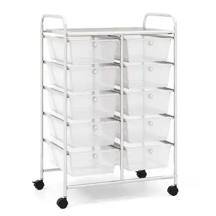 Front. Costway - 10 Drawer Storage Cart Utility Rolling Trolley Kitchen Office Organizer - Clear.