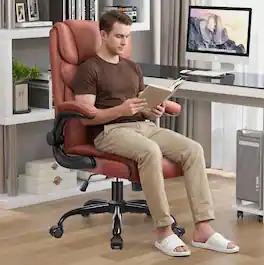 Brick Attic - Ergonomic Leather Office Chair, Executive Computer Desk Chairs with Rocking Function and Adjustable Flip-up Armrests - Brown
