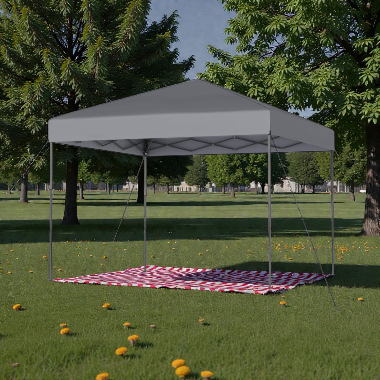 Hivvago - Portable 10x10 Ft Folding Canopy with Storage Bag and Anchoring Stakes - Gray