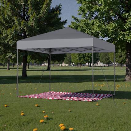 Front. Hivvago - Portable 10x10 Ft Folding Canopy with Storage Bag and Anchoring Stakes - Gray.